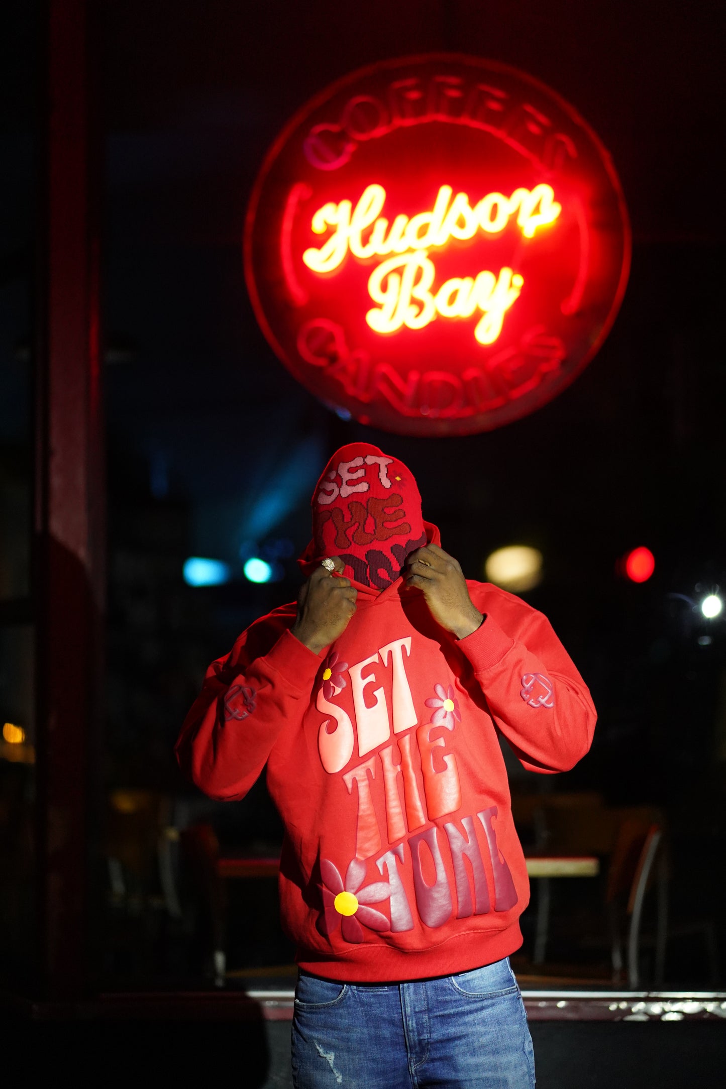 "SET THE TONE" RED HOODIE